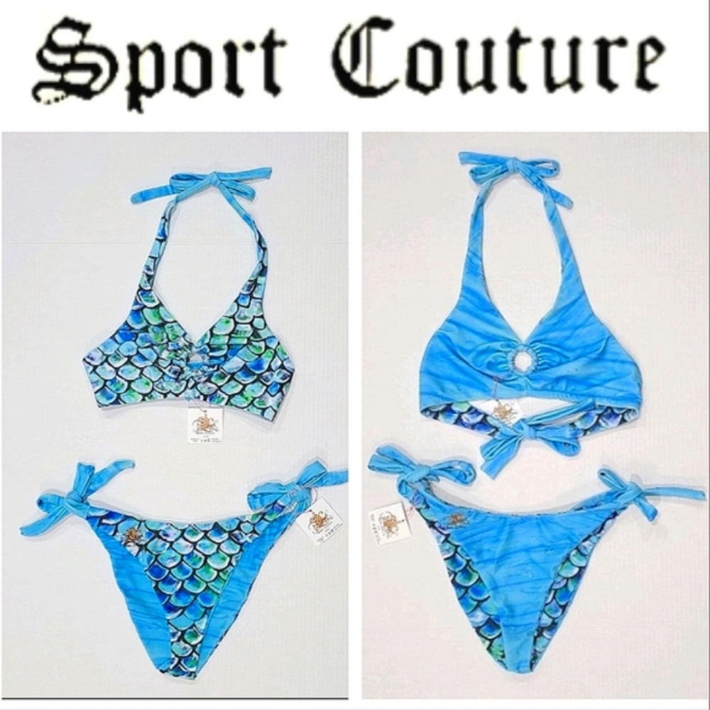 Sport Couture Aqua Blue Mermaid Reversible UPF 50+ Bikini Sz S NWT
